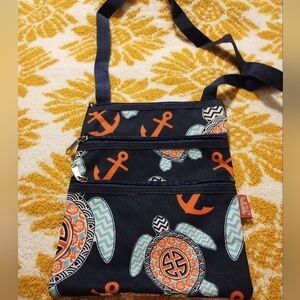 N.Gil Navy Blue Turtle Print Crossbody Bag